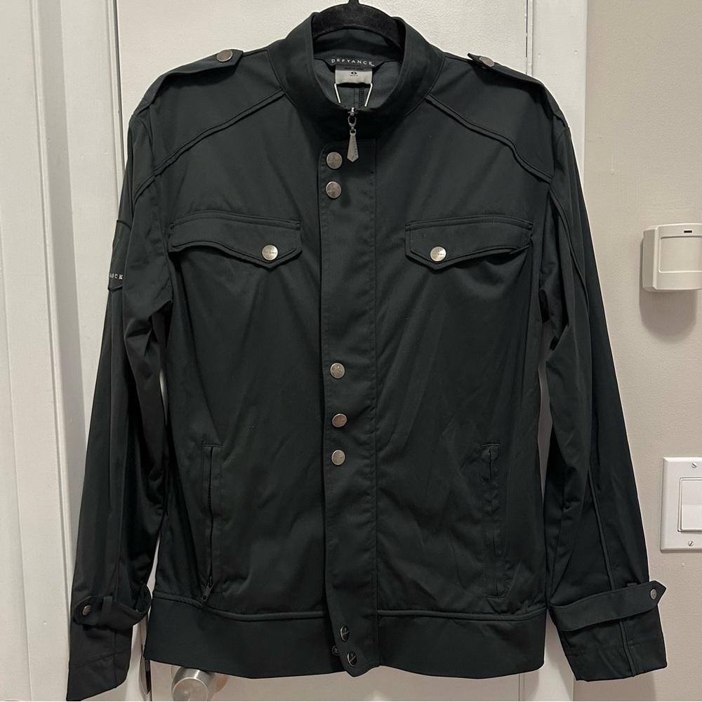Defyance NWT Black Moto Military Lightweight Jacket Coat Mens Sz S zipper snap